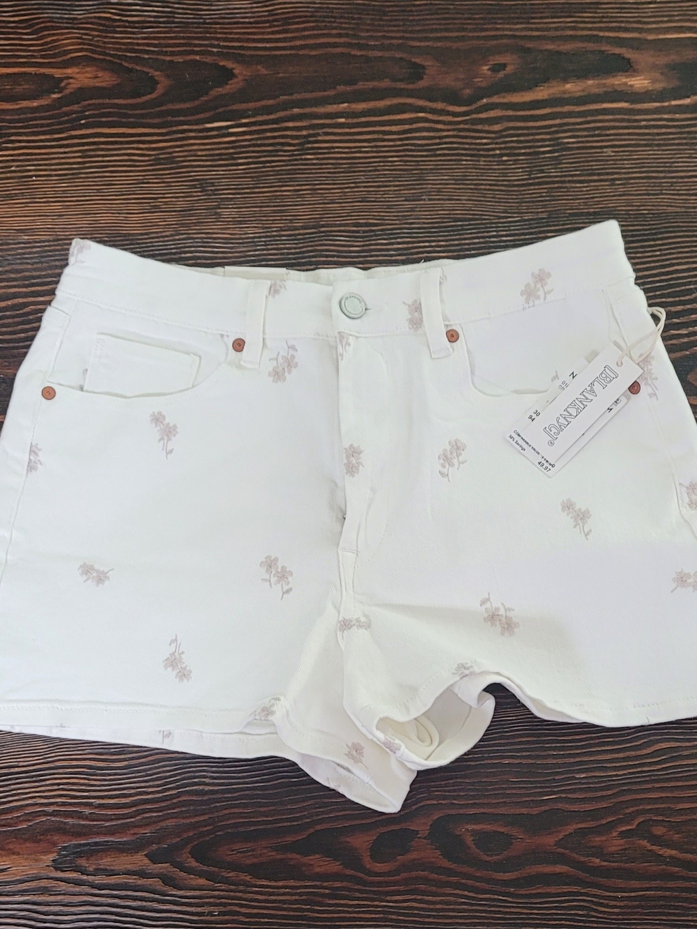 Blank NYC White Floral Print Denim Shorts